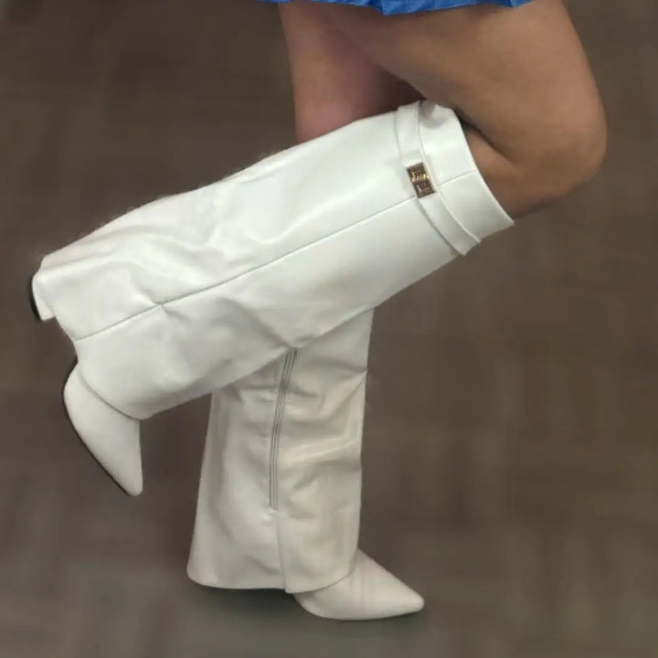 Arden | Statement Over-The-Knee Leather Boots With Sculpted Buckle Detail For Women