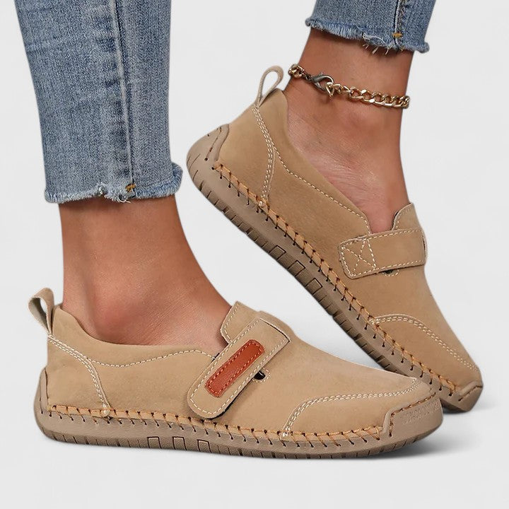 Gracienna - Women’s Slip-On Shoes with Hook-and-Loop Strap and Contrast Stitching
