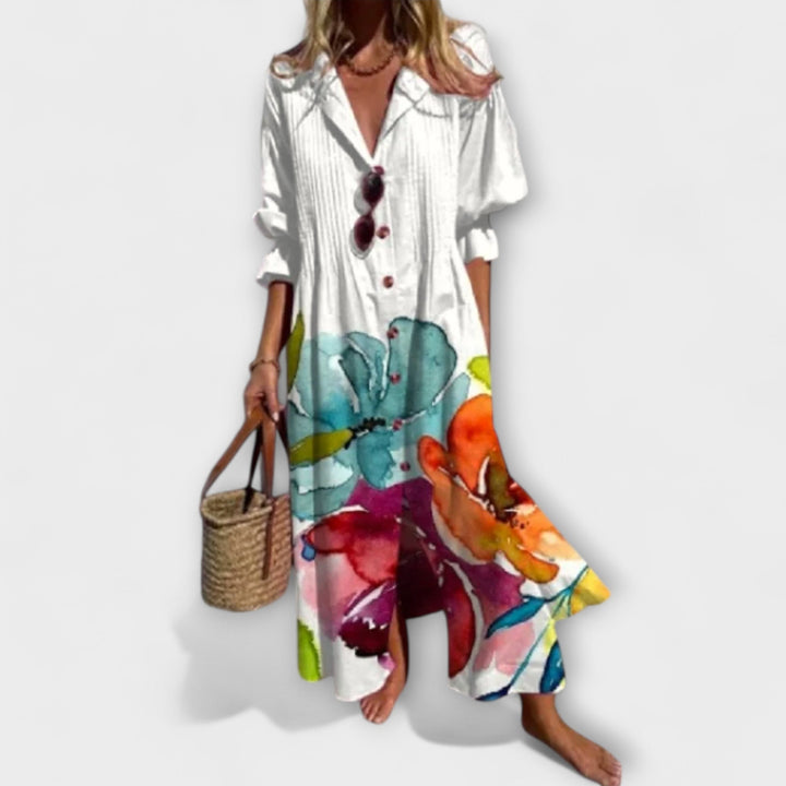 Abstract Floral Print Tiered Maxi Dress