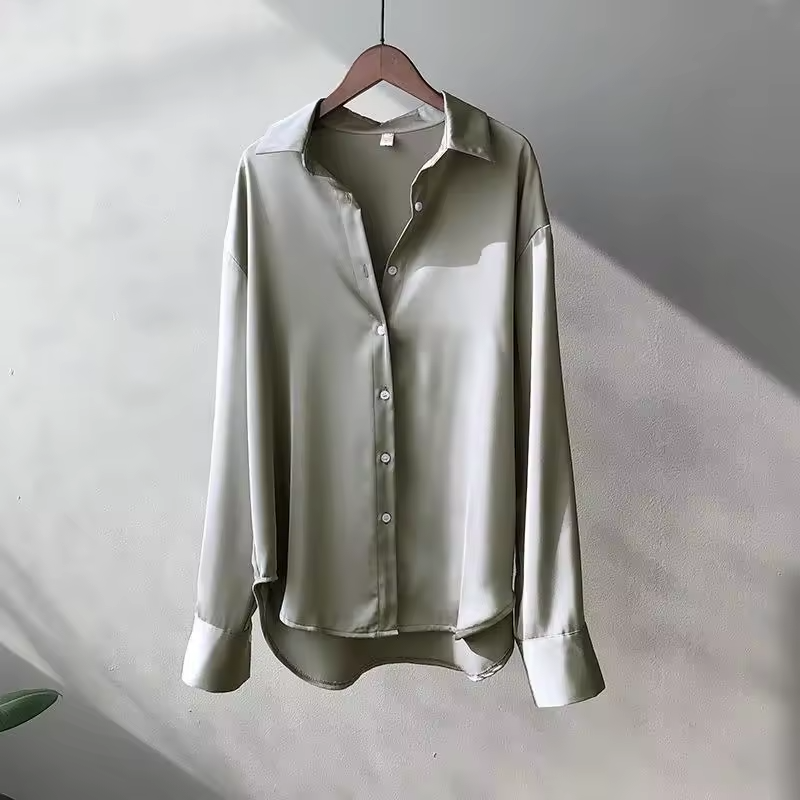 Dorothy - Satin Oversized Long Sleeve Button-Down Shirt