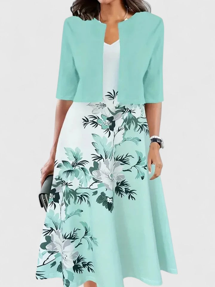 Margaret | Women’s Floral Three Quarter Sleeve A Line Midi Dress