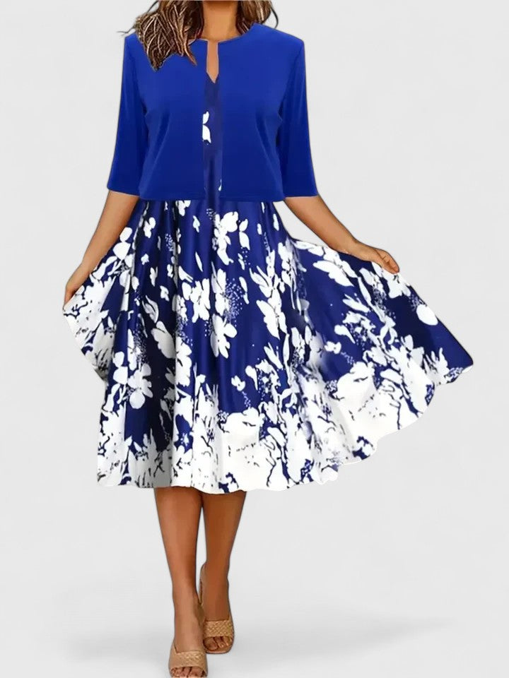 Margaret | Women’s Floral Three Quarter Sleeve A Line Midi Dress