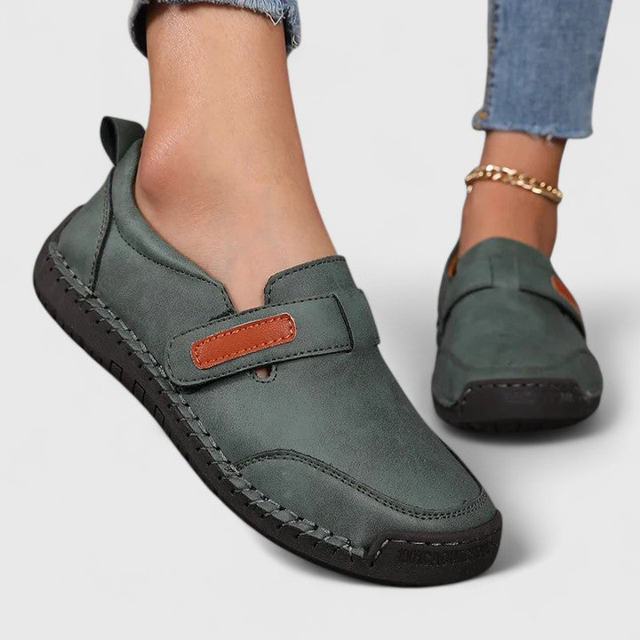 Gracienna - Women’s Slip-On Shoes with Hook-and-Loop Strap and Contrast Stitching