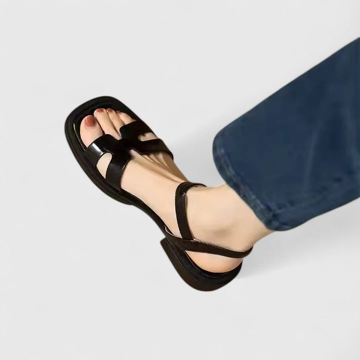 Deliane - Women’s Leather Sandals – Elegant Comfort with Low Block Heel