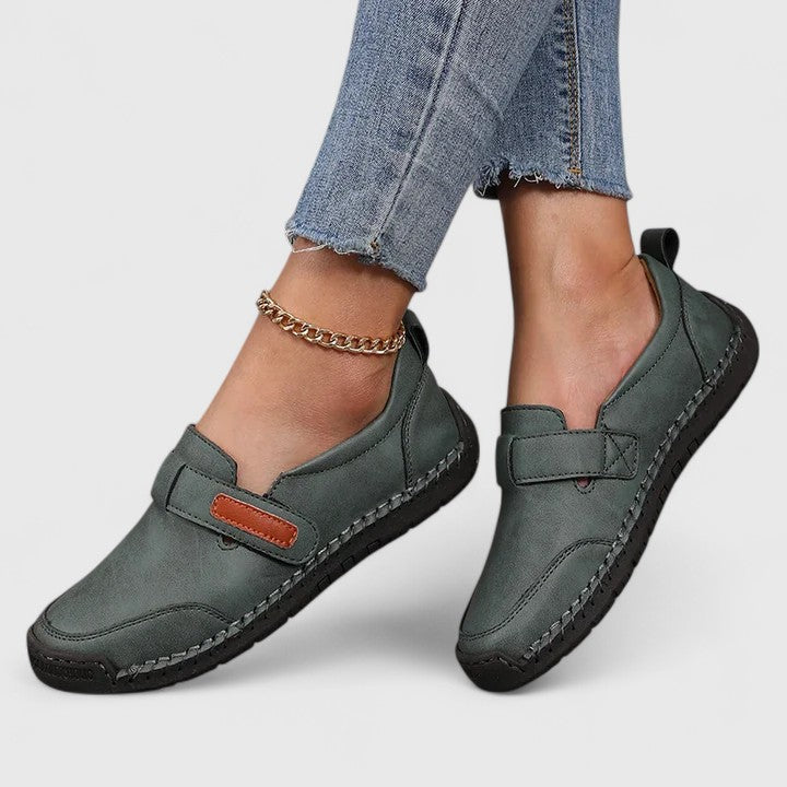Gracienna - Women’s Slip-On Shoes with Hook-and-Loop Strap and Contrast Stitching
