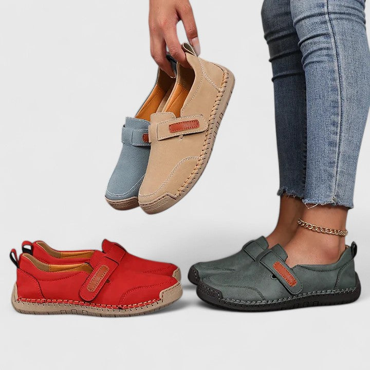Gracienna - Women’s Slip-On Shoes with Hook-and-Loop Strap and Contrast Stitching