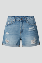 Sadie | Women's Mid Rise Fringe Hem Distressed Denim Shorts