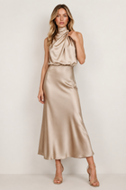 Elara | Satin Halter Midi Dress