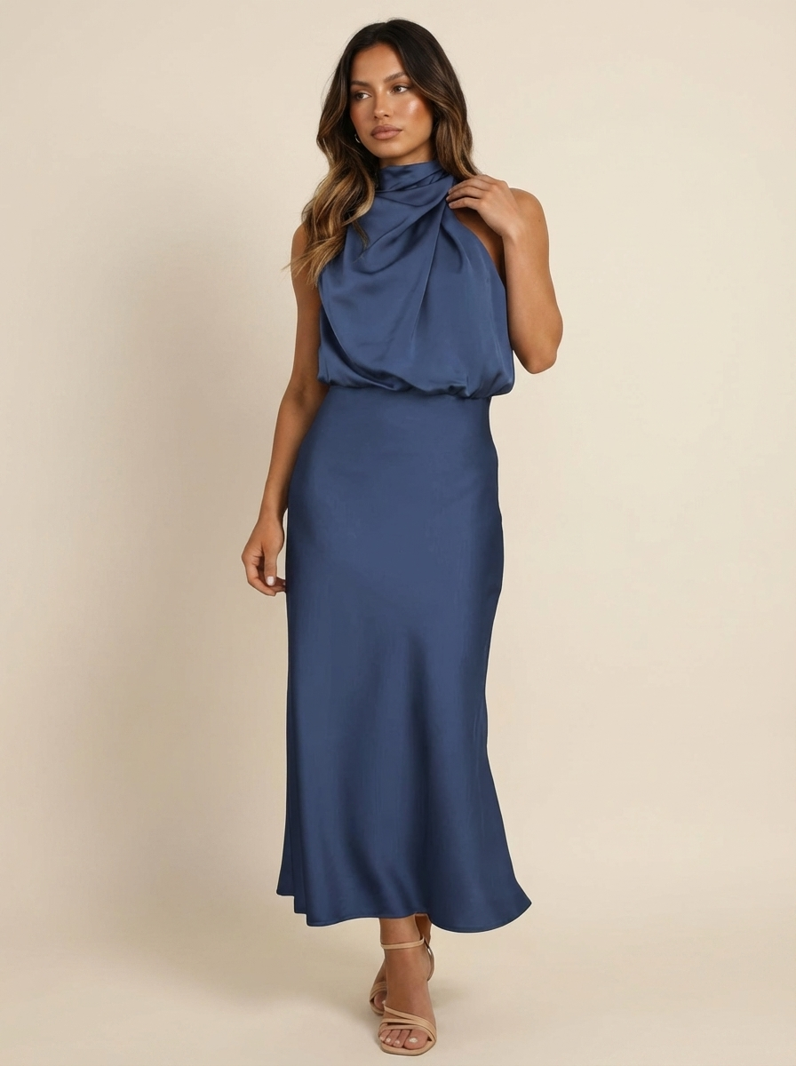 Elara | Satin Halter Midi Dress