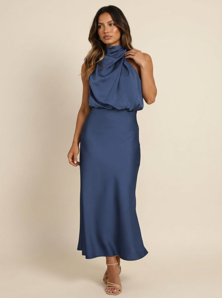 Elara | Satin Halter Midi Dress