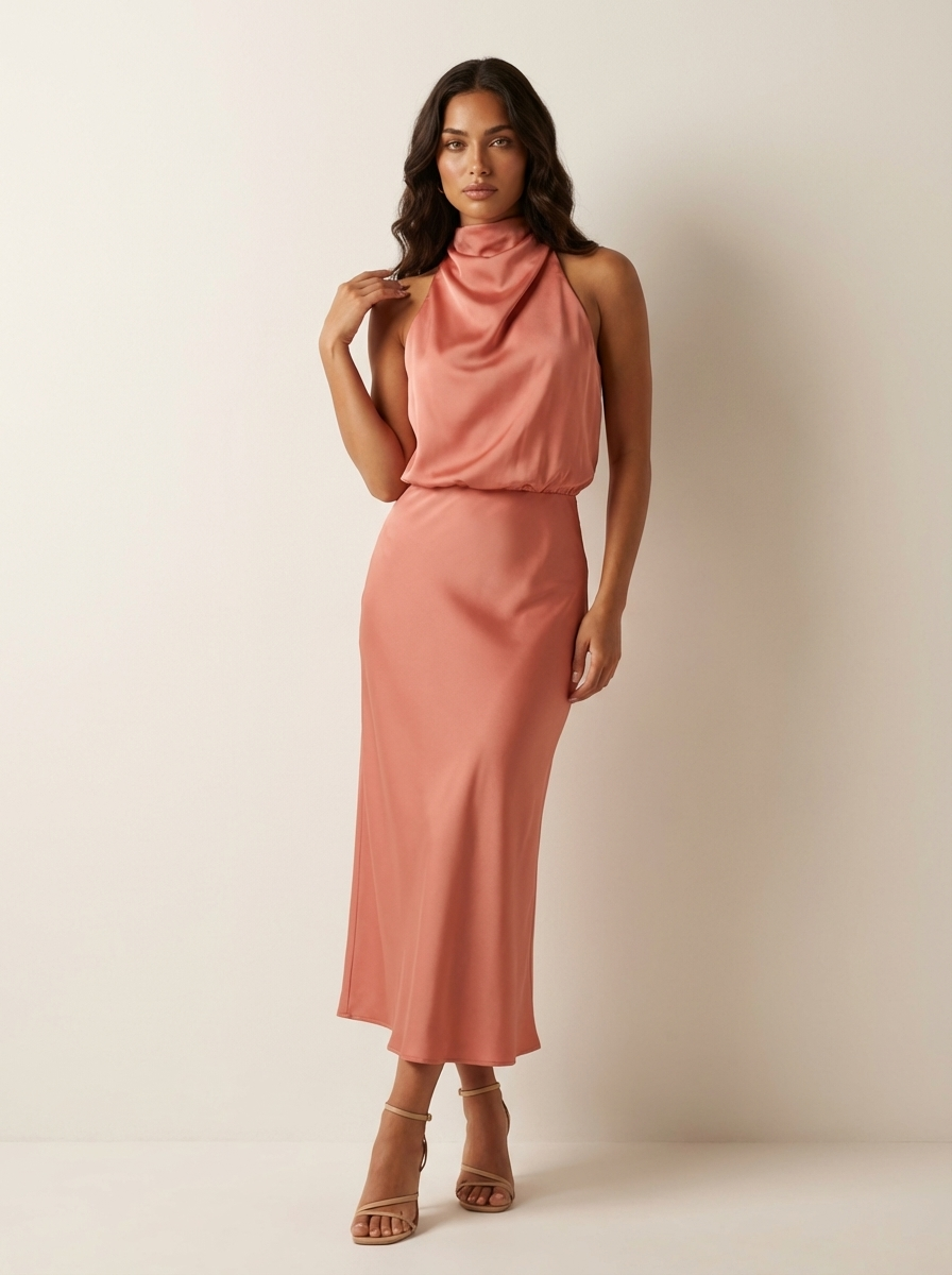 Elara | Satin Halter Midi Dress