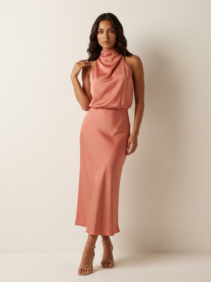 Elara | Satin Halter Midi Dress