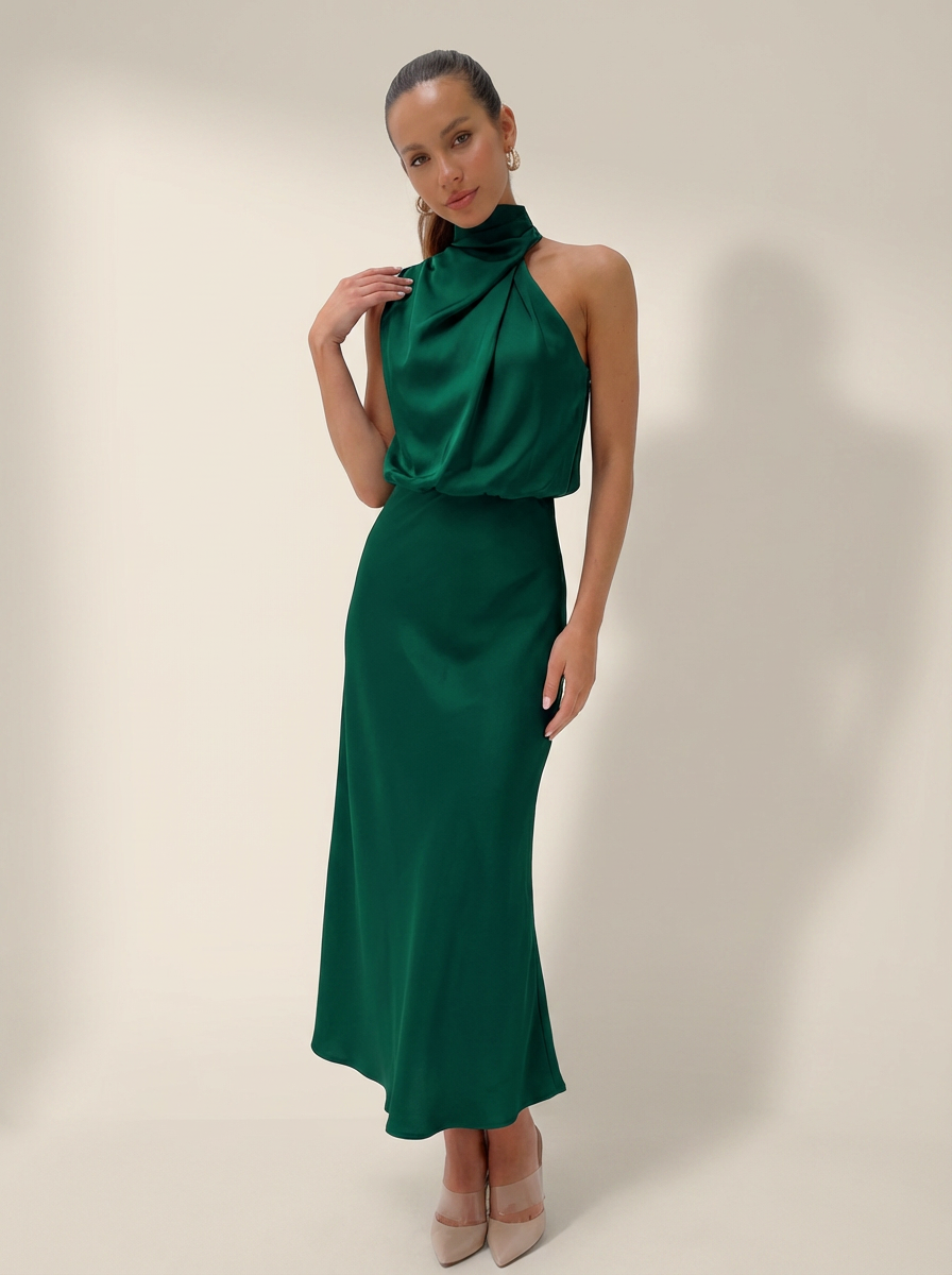 Elara | Satin Halter Midi Dress