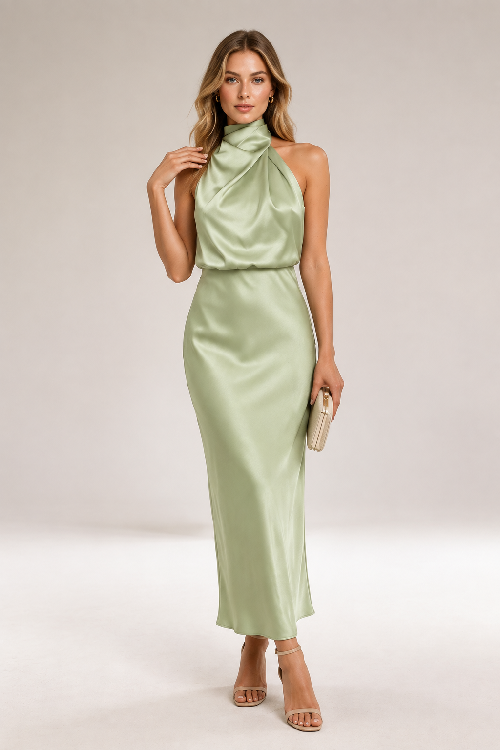 Elara | Satin Halter Midi Dress