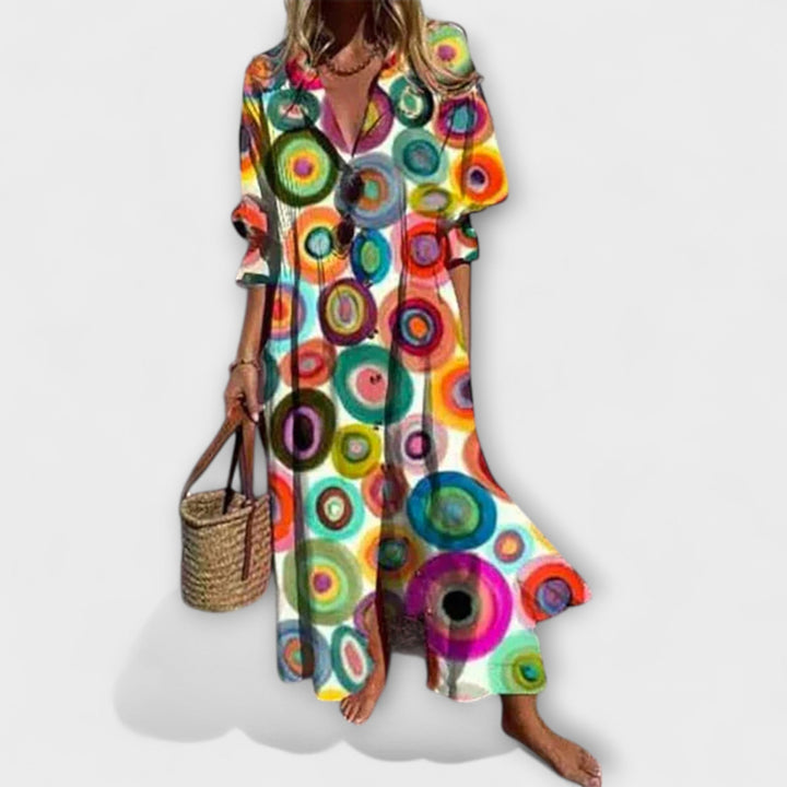 Abstract Floral Print Tiered Maxi Dress