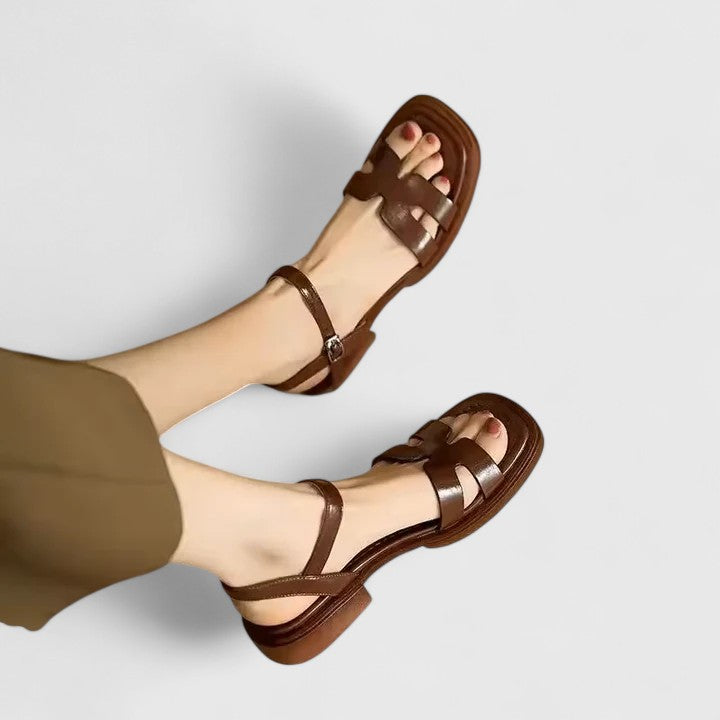 Deliane - Women’s Leather Sandals – Elegant Comfort with Low Block Heel