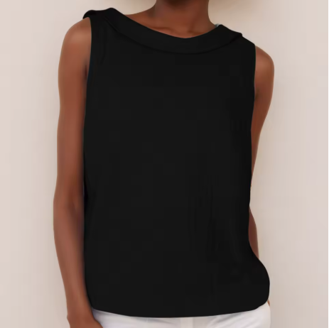 Jean - Sleeveless Linen Blend Top with Rolled Collar