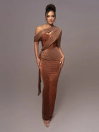 Carolyn - Women's One Shoulder Cutout Draped Bodycon Maxi Dress