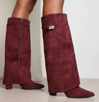 Arden | Statement Over-The-Knee Leather Boots With Sculpted Buckle Detail For Women