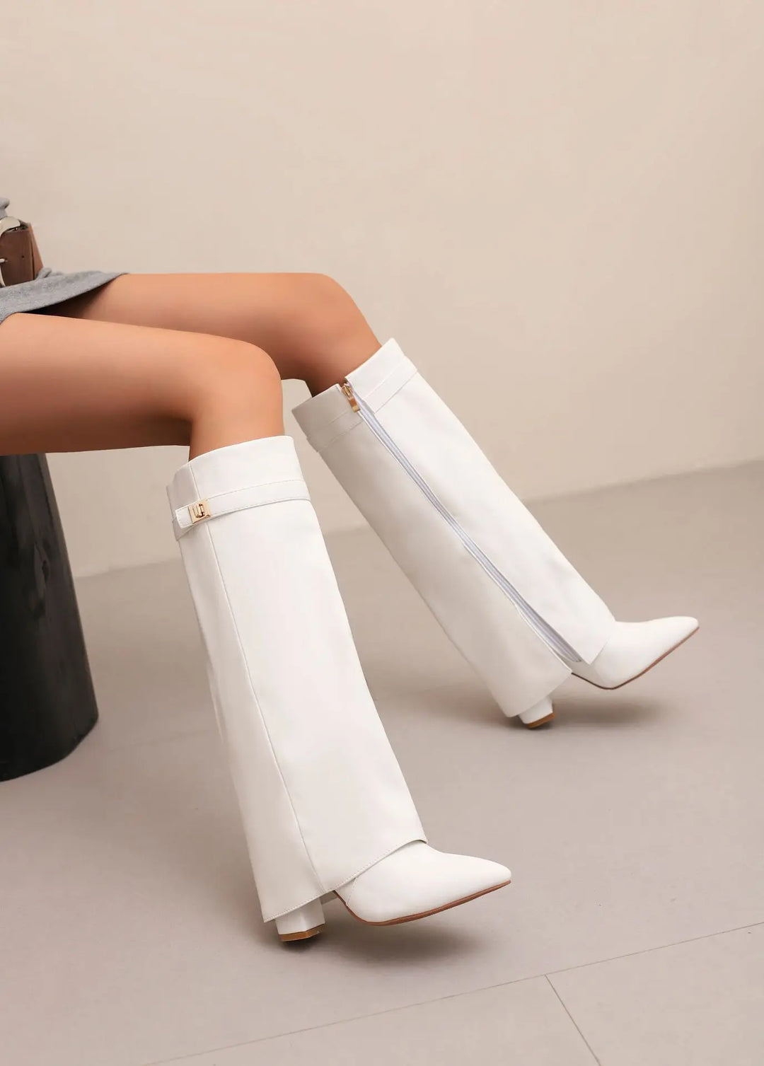 Arden | Statement Over-The-Knee Leather Boots With Sculpted Buckle Detail For Women