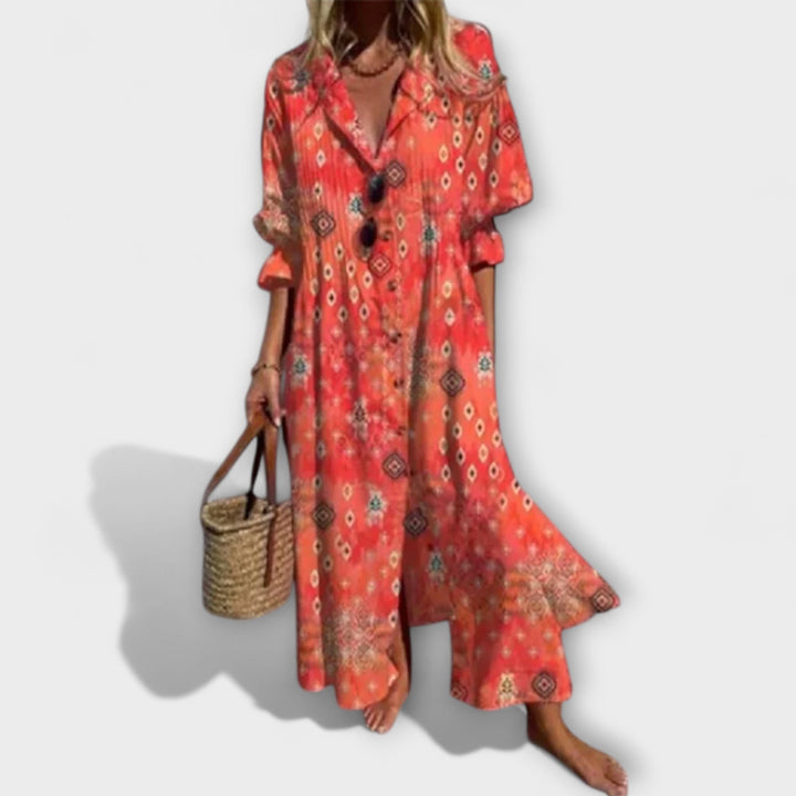 Abstract Floral Print Tiered Maxi Dress