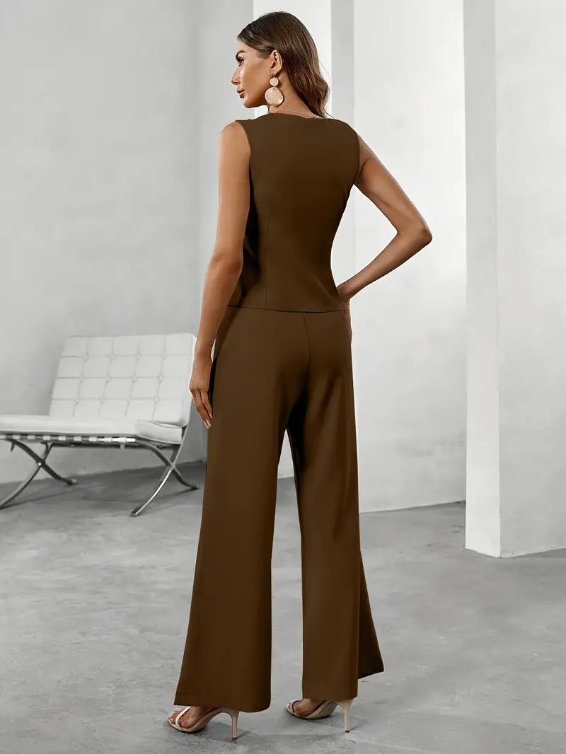 Chloe | Women’s Tailored Two-Piece Set With Sleeveless Vest And Wide-Leg Trousers