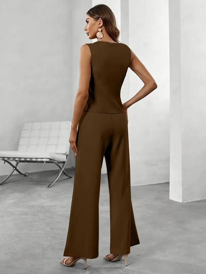 Chloe | Women’s Tailored Two-Piece Set With Sleeveless Vest And Wide-Leg Trousers