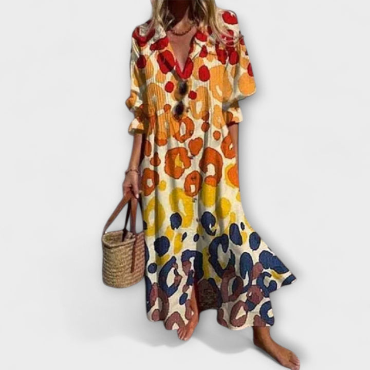 Abstract Floral Print Tiered Maxi Dress