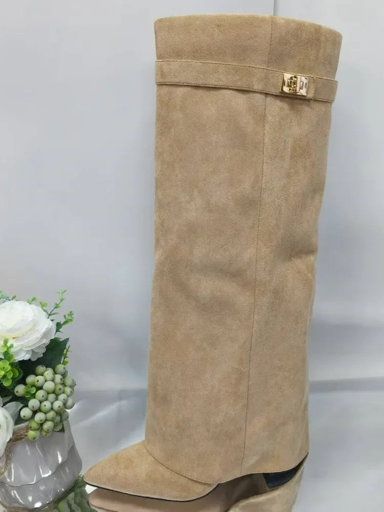 Arden | Statement Over-The-Knee Leather Boots With Sculpted Buckle Detail For Women