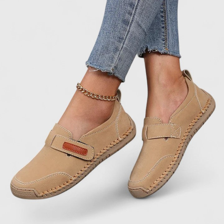 Gracienna - Women’s Slip-On Shoes with Hook-and-Loop Strap and Contrast Stitching
