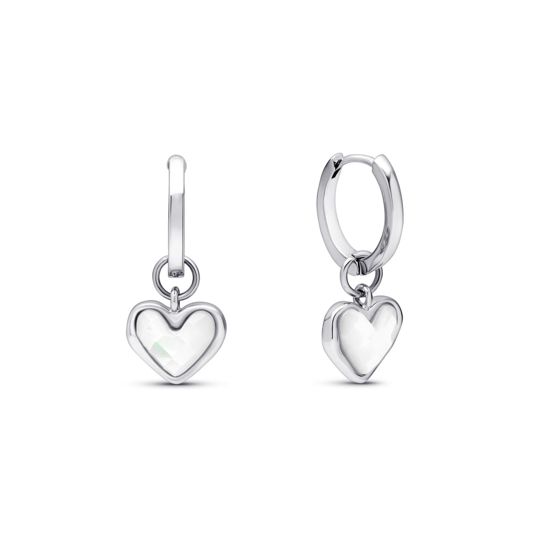 Silver Quartz Heart Huggie Earrings