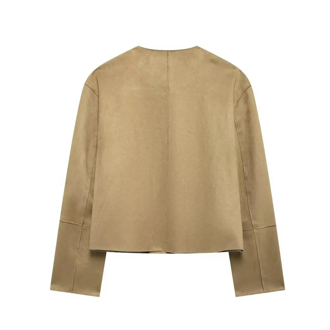 Spring Cropped Button Front Jacket with Patch Pockets