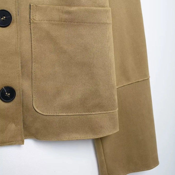 Spring Cropped Button Front Jacket with Patch Pockets