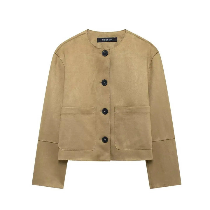 Spring Cropped Button Front Jacket with Patch Pockets