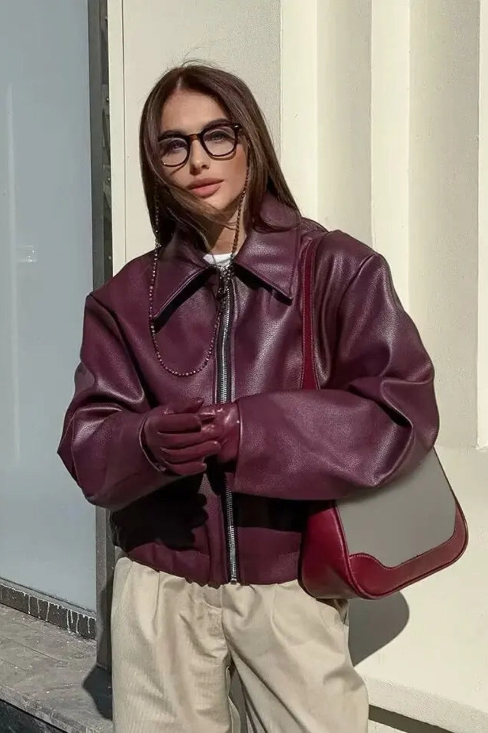 Spring Zip Front Bomber Jacket with Gathered Hem