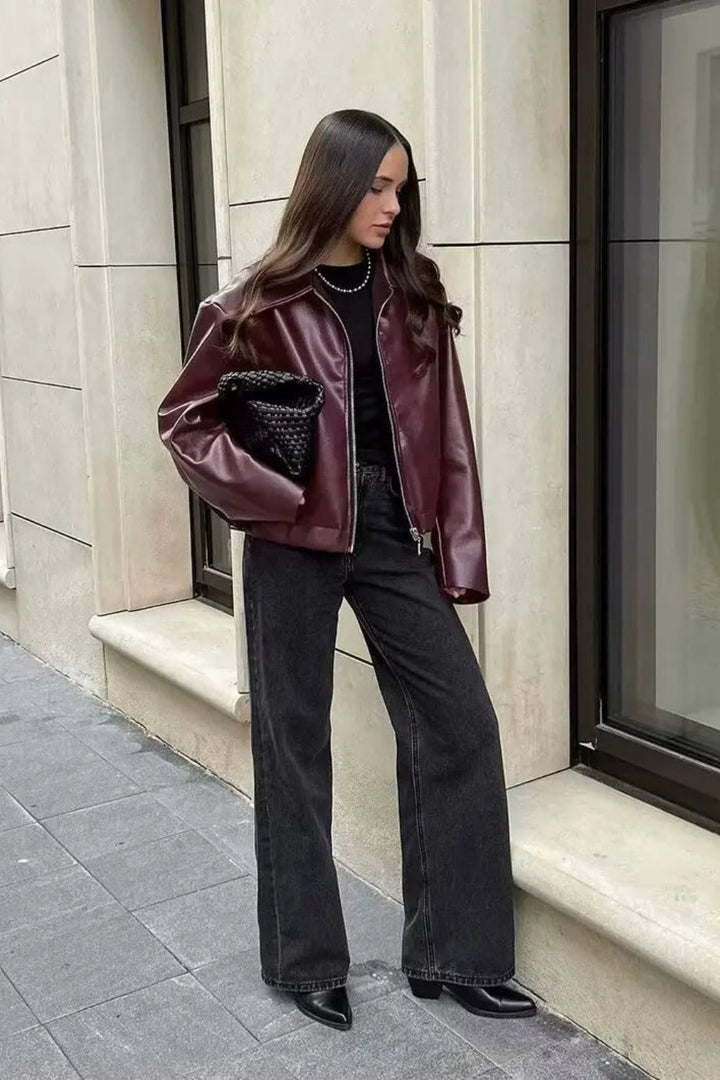 Spring Zip Front Bomber Jacket with Gathered Hem