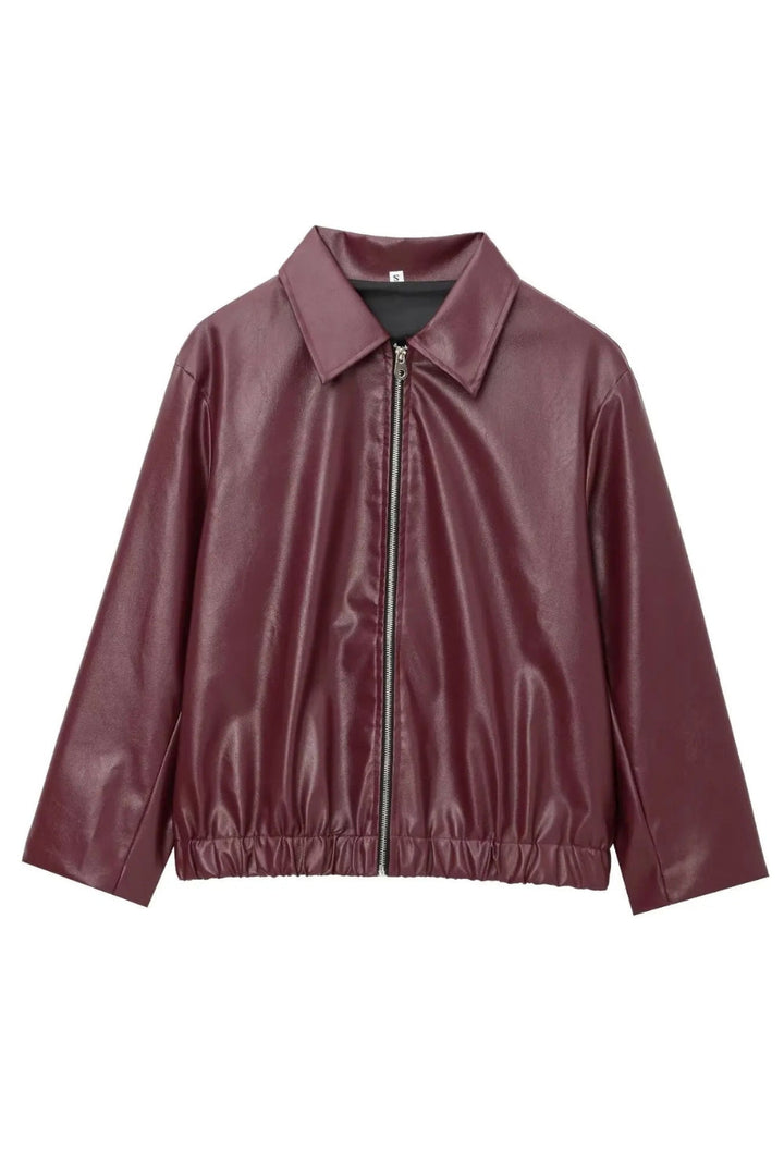 Spring Zip Front Bomber Jacket with Gathered Hem