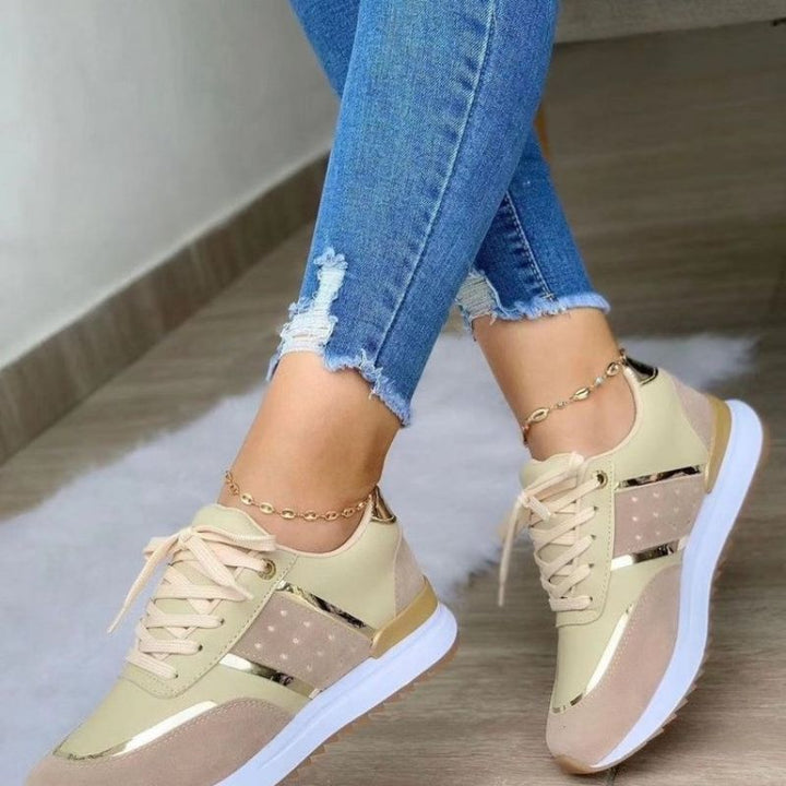 Shoes Women - Leather Patchwork Flats with Round Toe