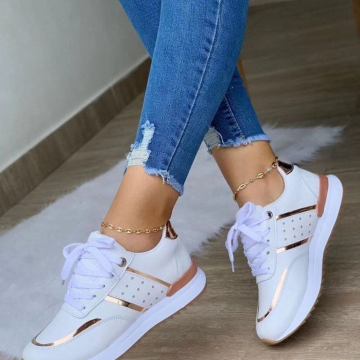 Shoes Women - Leather Patchwork Flats with Round Toe