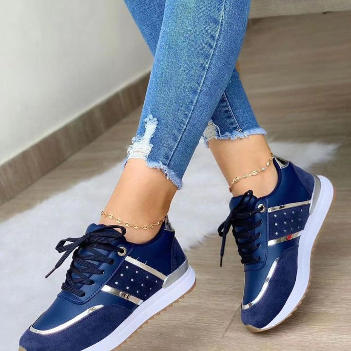Shoes Women - Leather Patchwork Flats with Round Toe