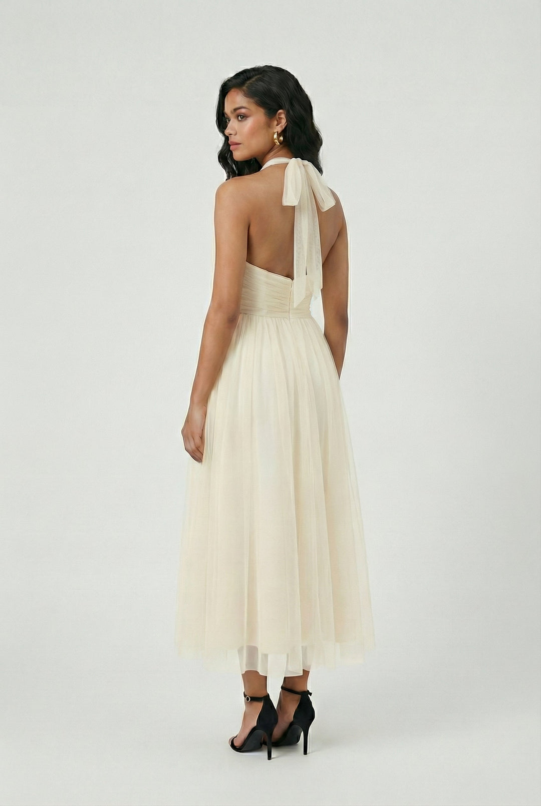 Cream High Neck Midi Dress