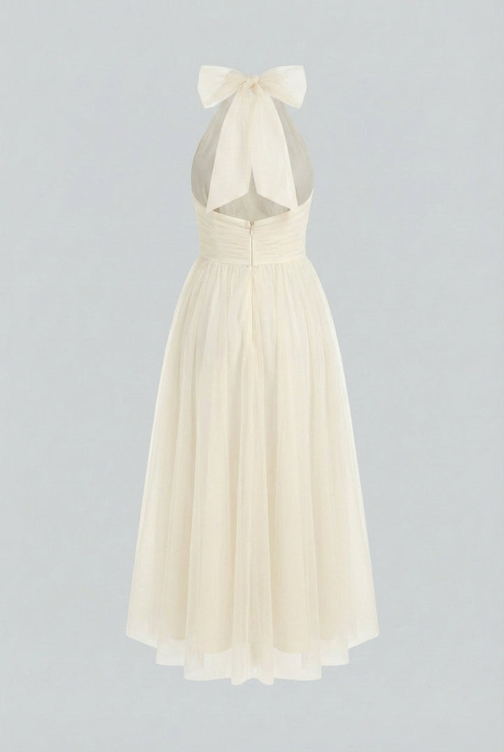 Cream High Neck Midi Dress