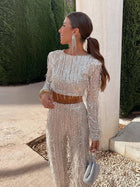 Ladies Sequined Party Pants Set – Cropped Top & High-Waisted Pants Set