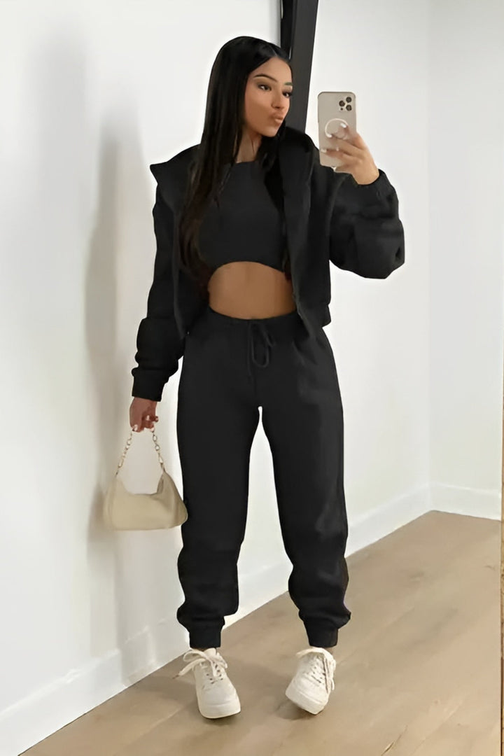 Three Piece Lounge Set with Cropped Hoodie and Joggers