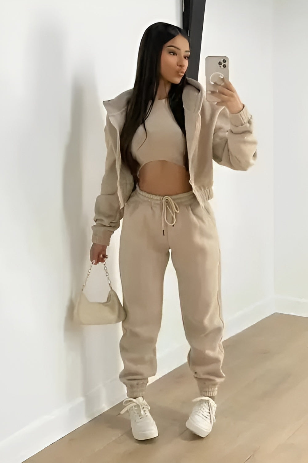 Three Piece Lounge Set with Cropped Hoodie and Joggers