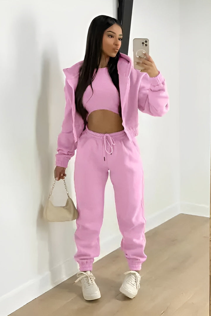 Three Piece Lounge Set with Cropped Hoodie and Joggers