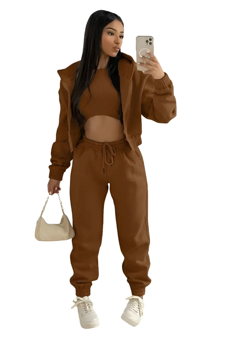 Three Piece Lounge Set with Cropped Hoodie and Joggers