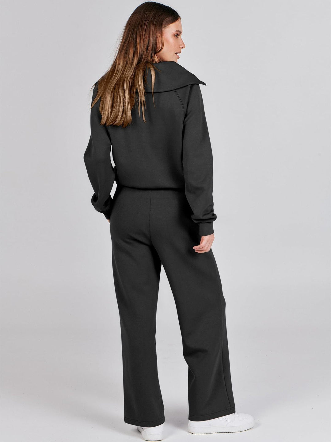 Two-Piece Loungewear Set with V-Neck Top and Wide-Leg Trousers