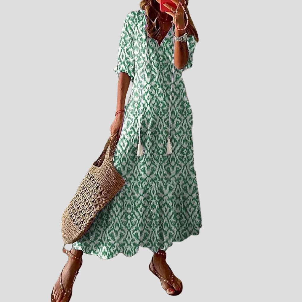 Boho Chic Floral V-Neck Maxi Dress – Perfect for Warm Days