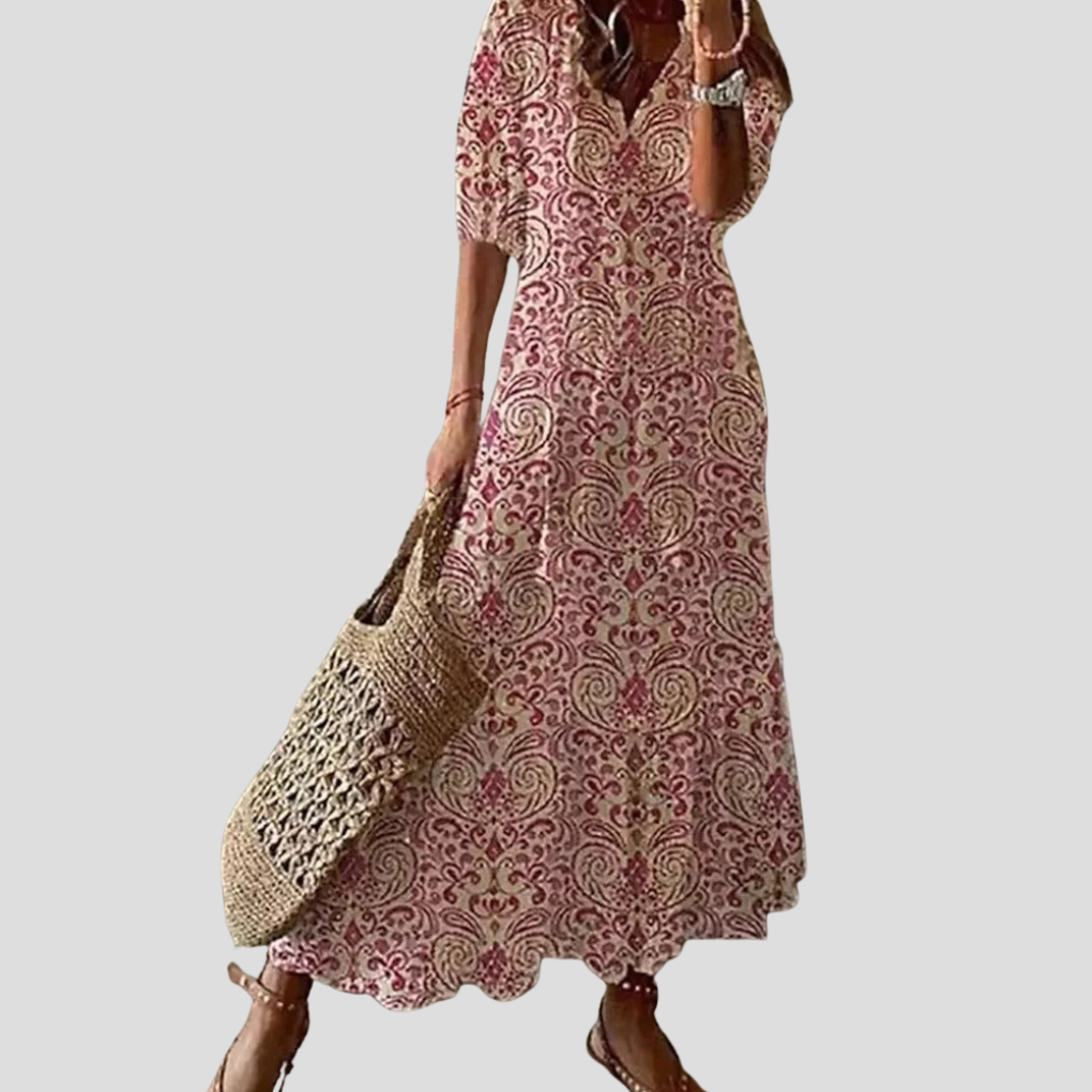 Boho Chic Floral V-Neck Maxi Dress – Perfect for Warm Days